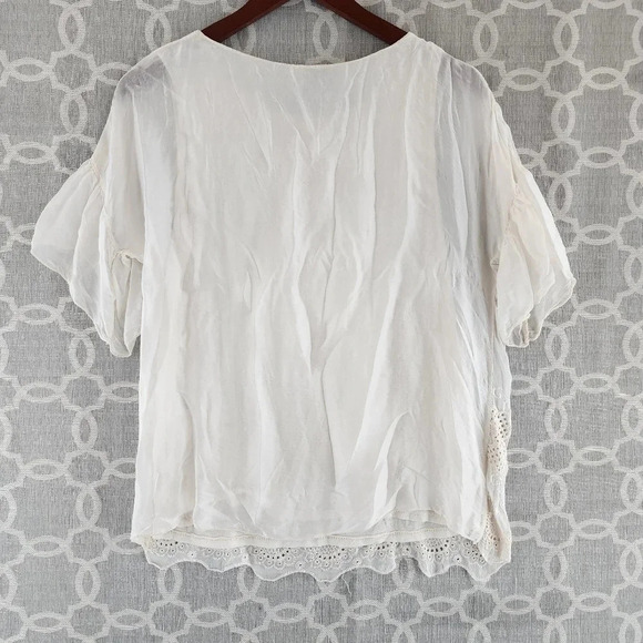 Via Signoria Made in Italy Ruffle Silk Blend Embroidered  Women's Blouse S - Picture 2 of 9
